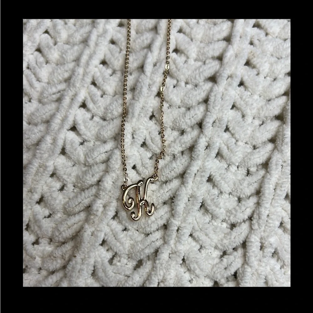 Gold Necklace with Cursive M Pendant and Fine Chain